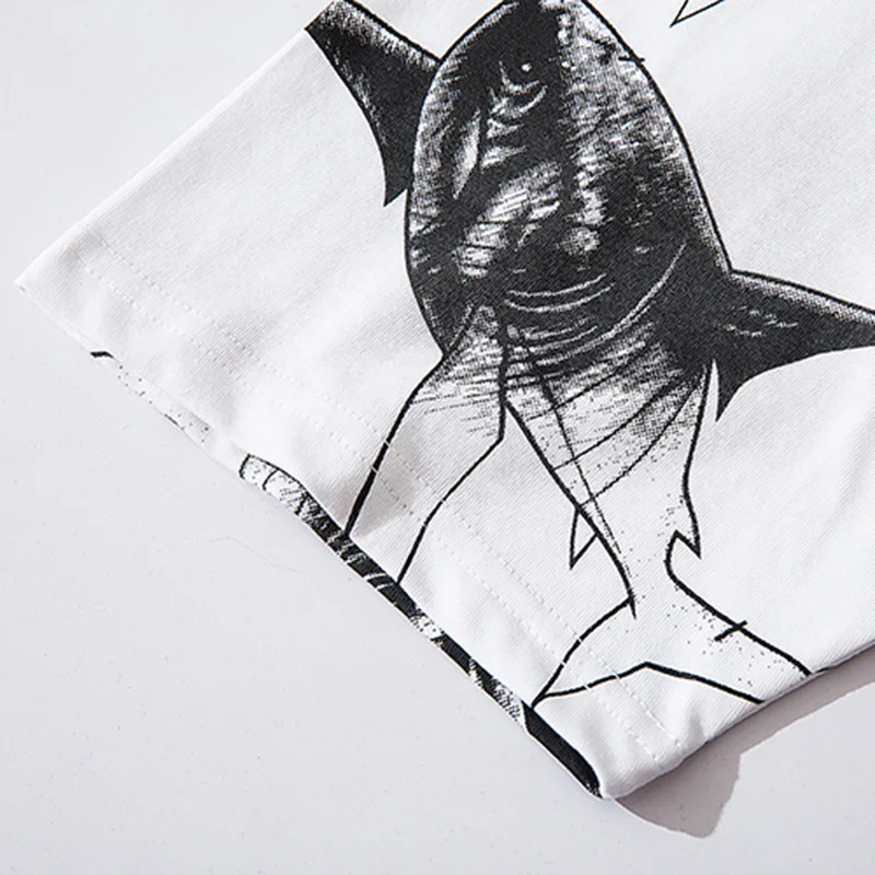 

2020 Streetwear Tops Shark Print T Shirt Men Hip Hop Oversize Tshirt Short Sleeve Cotton Casual T-Shirt Fashion Tees Clothing