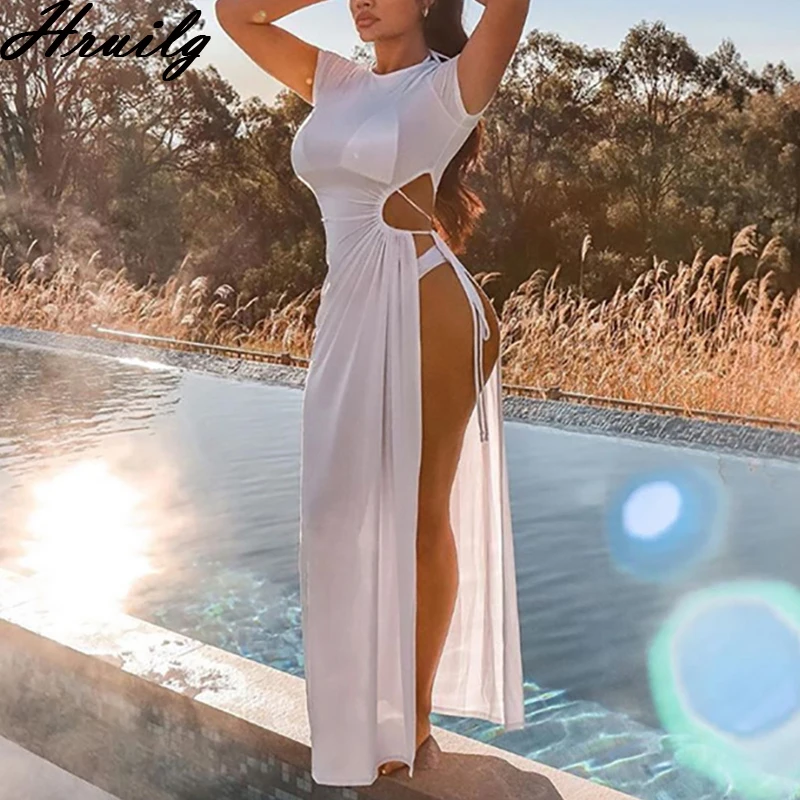 Женское асимметричное платье макси на бретельках однотонное ажурное вечернее с