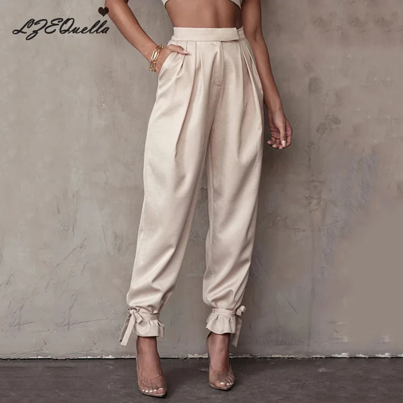 

LZEQuella Spring Women Pencil Pants High Waist Lace Up Pants Female Autumn Loose Trousers Capris Good Fabric NZ2915