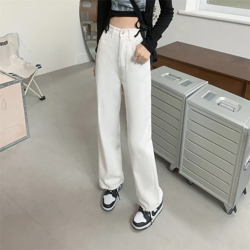 

Новинка Осень 3917 модные Универсальные тонкие белые джинсы с высокой талией в гонконгском стиле ins 2021