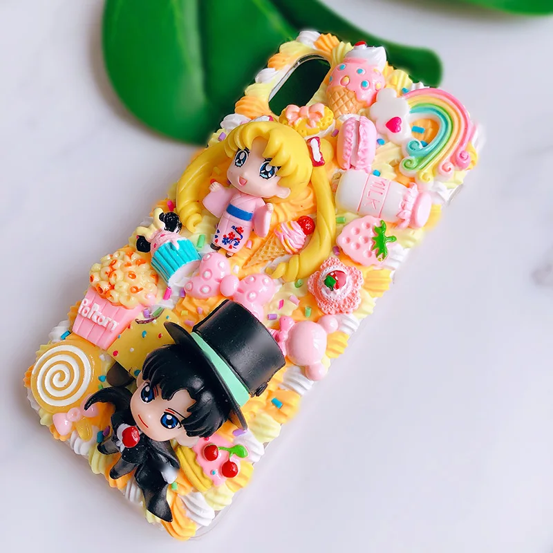 Для iPhone 11 pro DIY чехол для 6/6s/7/8 plus 3D милый Сейлор Мун телефона iphone X XR XSMAX кремовая