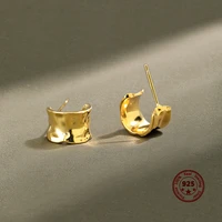 korea antique matte metal gold plated c shape wide semicircle curved 925 sterling silver stud earrings for women jewelry