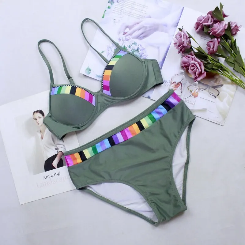 

Women's Solid Color Straps Bikini Double Strap High Waist Split Swimsuit Double Shoulder Strap Split Sexy Large Size Swimsuit