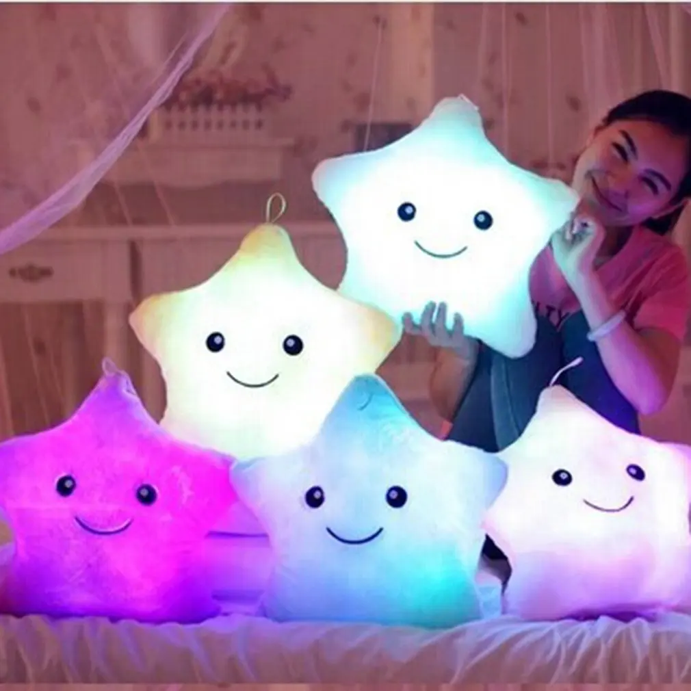 

34CM Unique Toy Luminous Pillow Vivid Star Design LED Light Colorful Cushion Stars Plush Pillow Toys Gift For Kids Children Girl