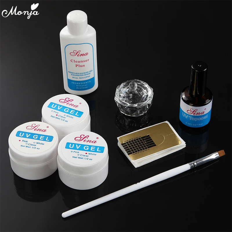 Monja 8 шт набор гелей для ногтей акриловый УФ гель верхнее покрытие очищающее