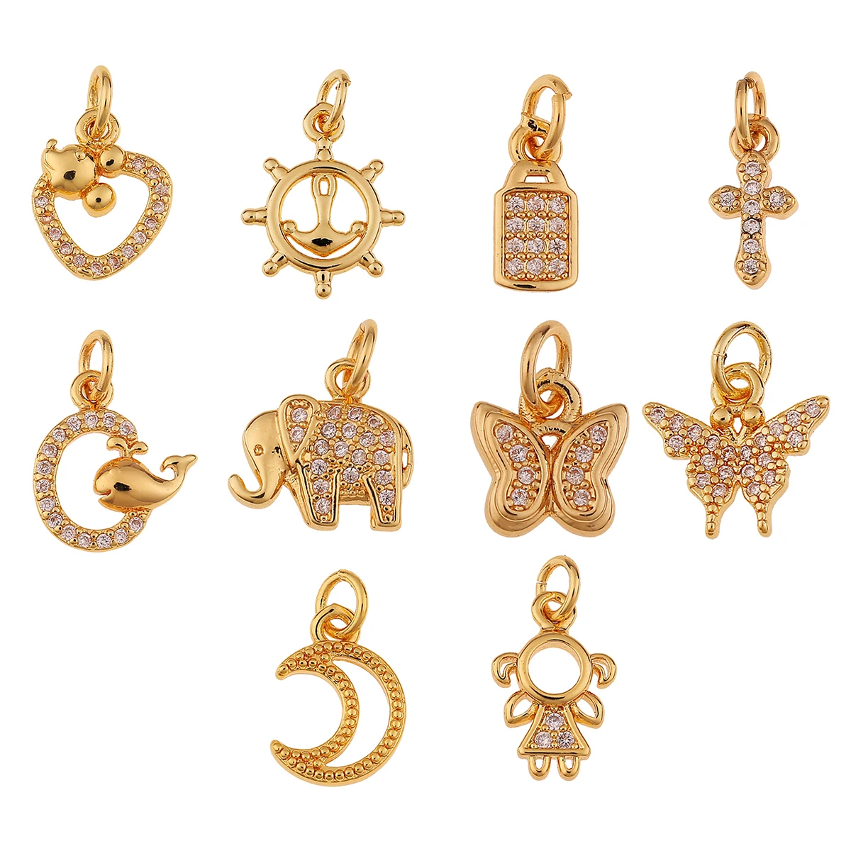 

CZ Gold-plated Rudder Elephant Butterfly Charm Pendant Finding DIY Cross Necklace Earring Accessories Making Wholesale Jewelry