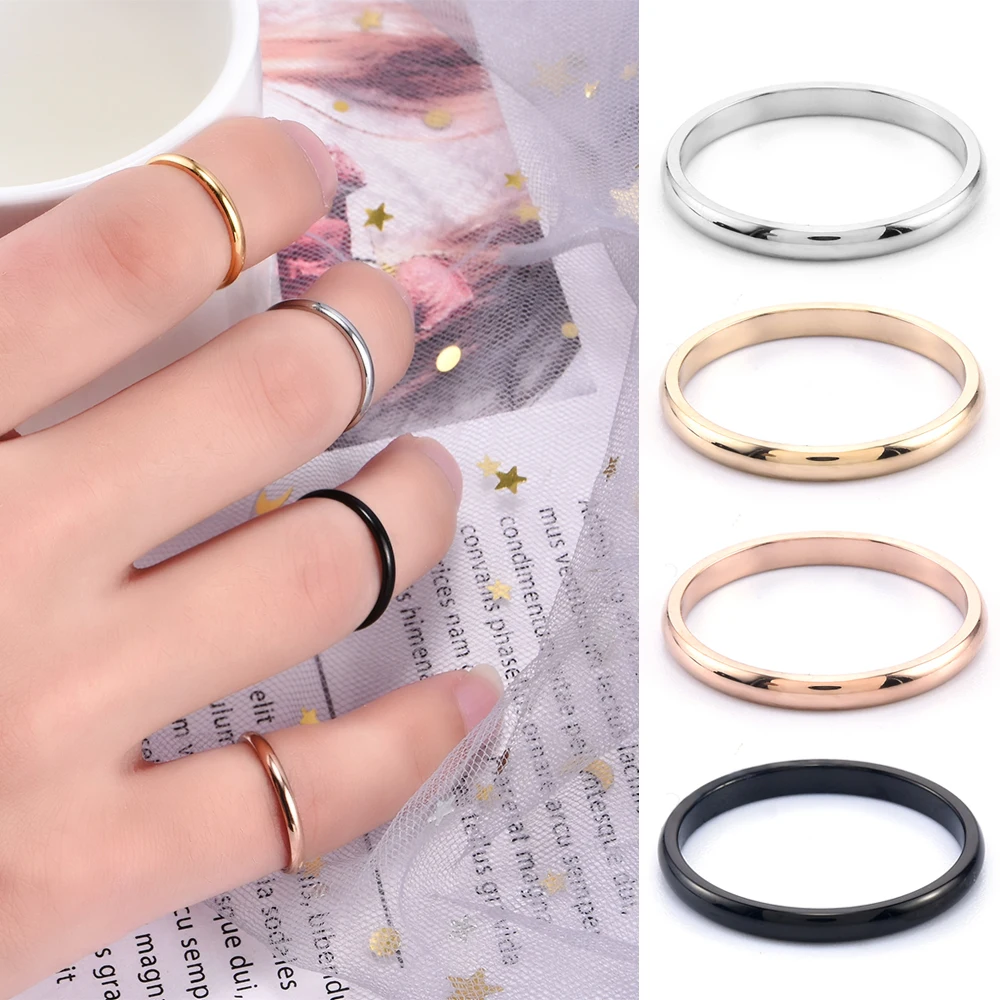 2019 розовое золото Серебряное 2 мм тонкое штабелируемое кольцо из нержавеющей