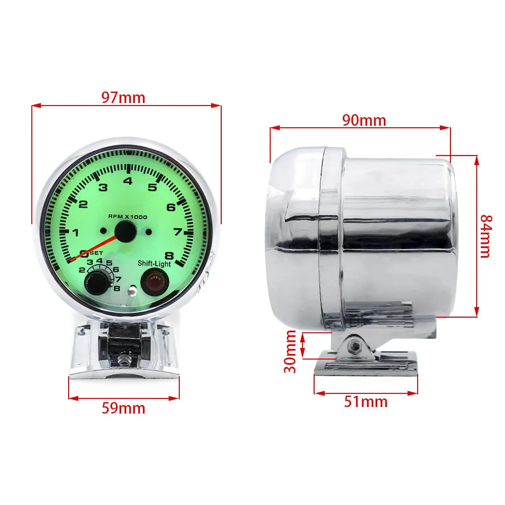 Auto Car Tachometer Tacho Gauge 0~8000 RPM Meter Universal Motor 7 Colors Adjustable Led Pointer 12V 3.75" 95mm | Автомобили и