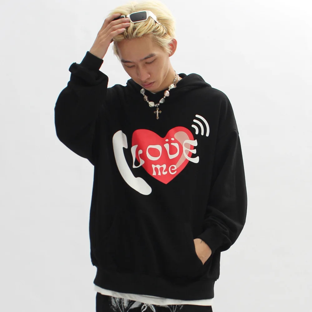 

Eukaaru Love Print Hoodie Men's Streetwear Autumn Winter Clothing Hip Hop Loose Hoodies Fashion Hoodie Boys Sweatshirt Pullover