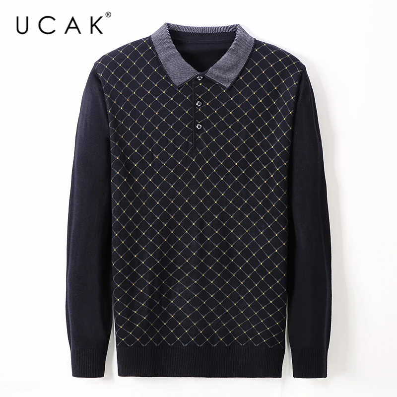 

UCAK/Брендовые повседневные свитера с отложным воротником; Мужская одежда; Уличная мода; Свитер с длинными рукавами; Пуловер; Homme; Одежда; U1072