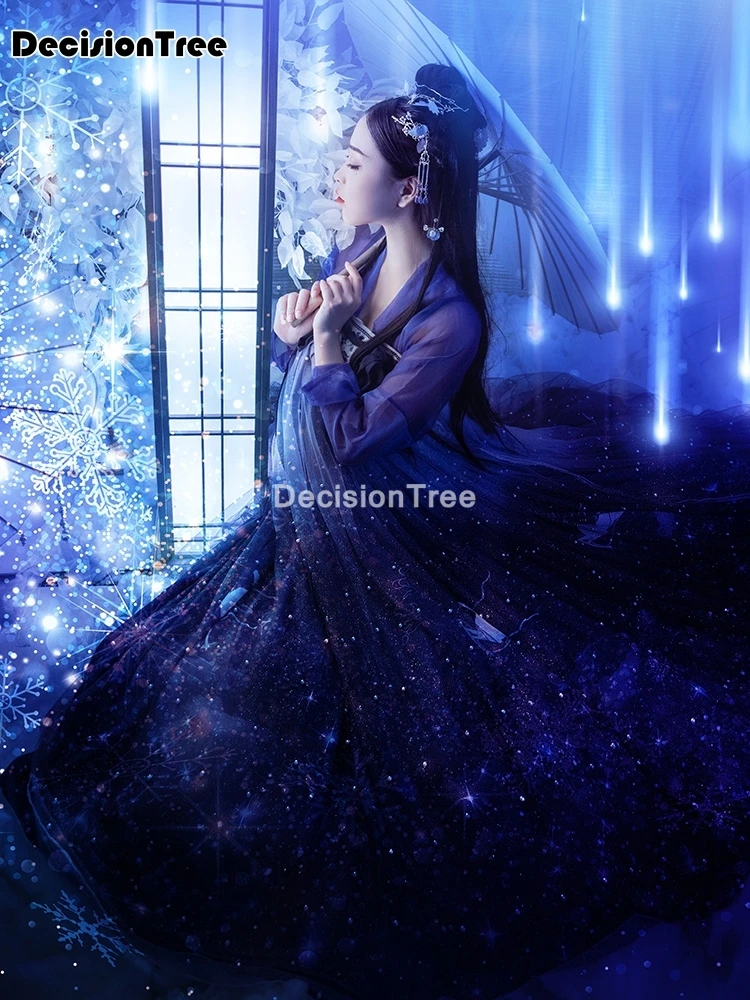 

2022 ancient women hanfu dress traditional chinese dance costumes chiffon stars princess costume elegant performance clothing