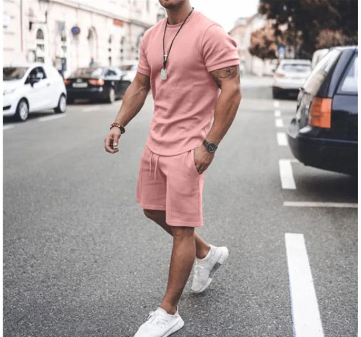 2021 Summer New Men's Short Sleeve Shorts Two Piece Sports Casual Tracksuit