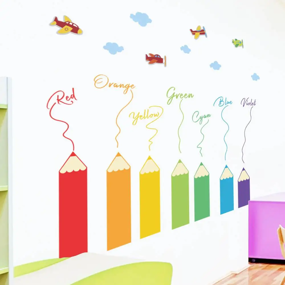 

2020 Big Sale Coloful Pencil Crayon Wall Stickers For Home Decoration Pvc Diy Removable Plan Sticker