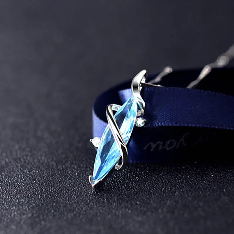 Серебро 925 пробы женское ожерелье с аквамариновым кулоном изящное ювелирное