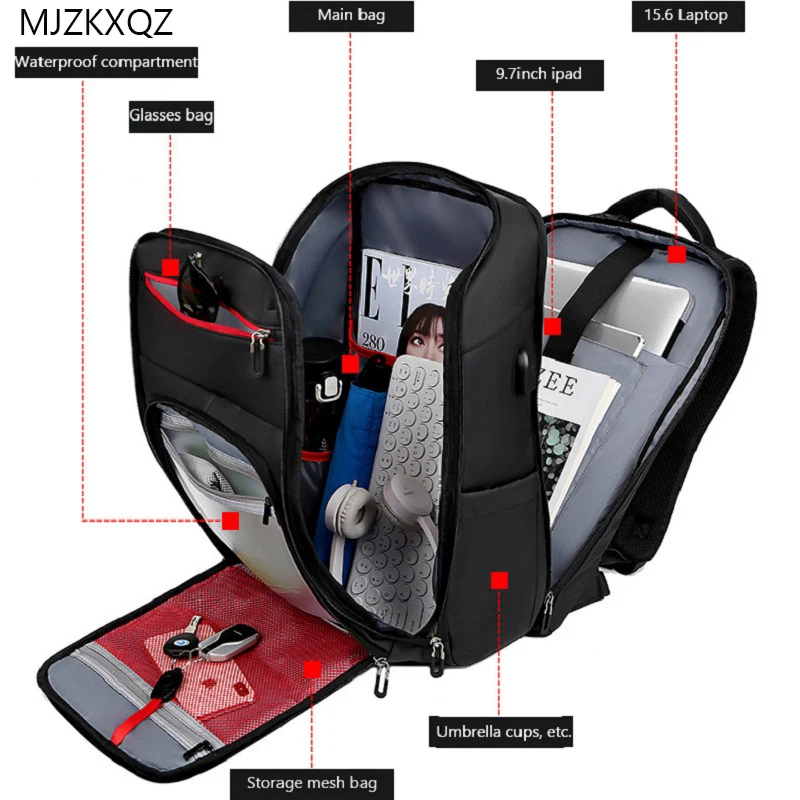 Дорожный рюкзак Mjzkxqz для ноутбука, прочный мужской портфель для компьютера, для школы и колледжа с USB-зарядкой, школьный портфель для подрост...