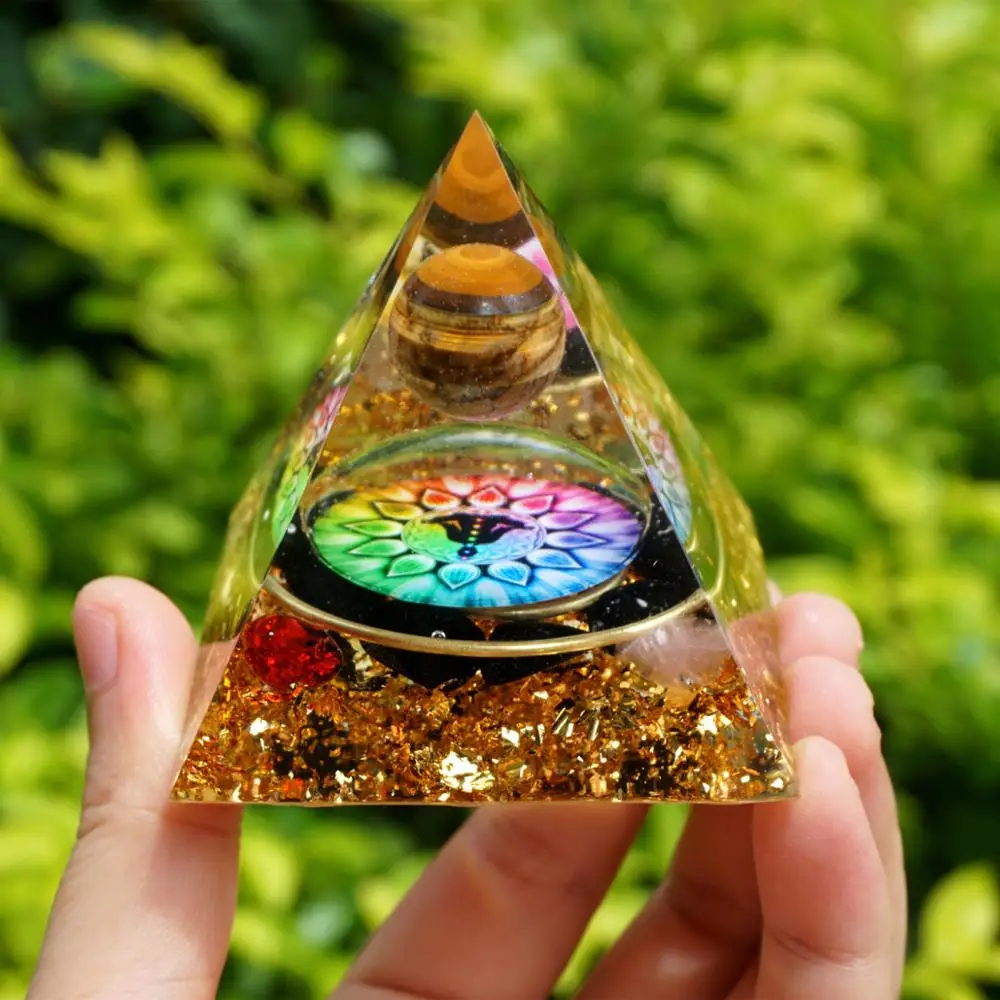 Ручная работа тигровый глаз Хрустальная Сфера ОРГОН пирамида 60 мм чакра обсидиан