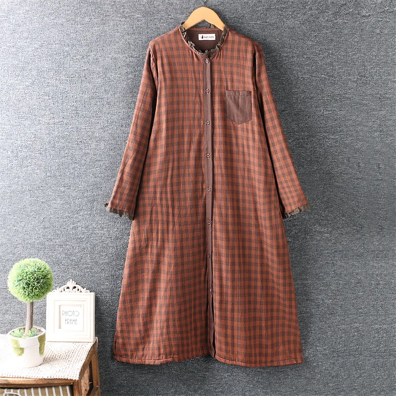 

women autumn winter plaid vintage long sleeve loose dress