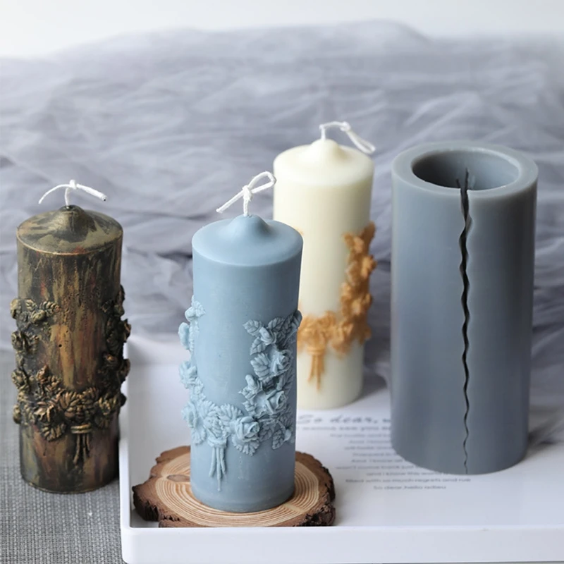 

3D Carved Cylindrical Candle Mold Silicone Clay Soap Mould for Making Soy Wax Candles