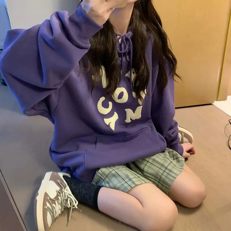 Hoodies Women Letter Oversize Plus Velvet Thicker Harajuku Teens Fashion New Ulzzang Streetwear Front Pocket Hooded Tops Chic | Женская