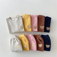 cute bear embroidery long sleeve children casual sweatshirt harem pants 2pcs baby boy clothes set fashion girls clothing suit