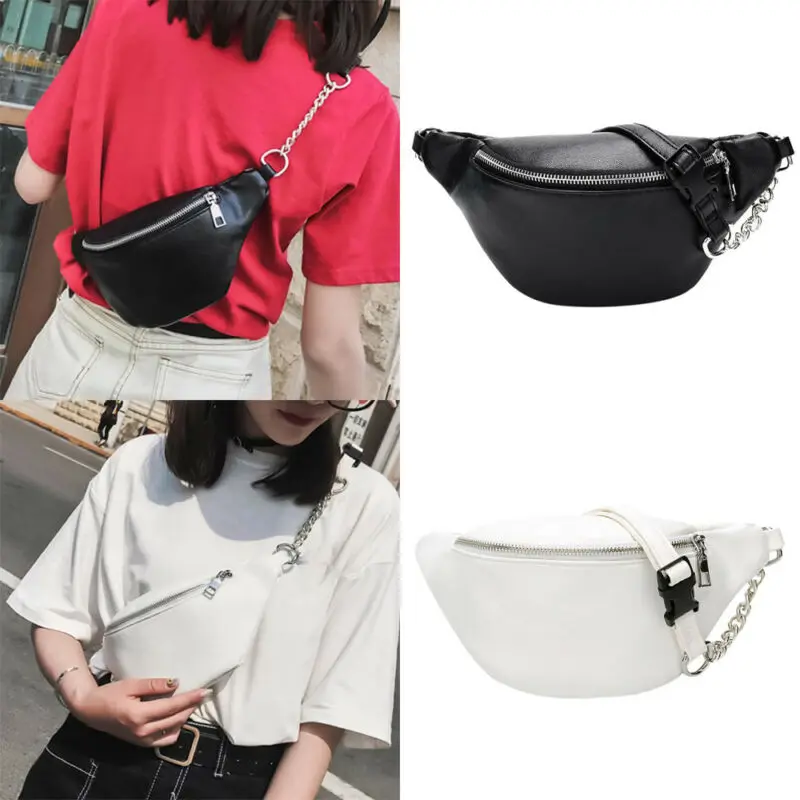 2019 Womens Waist Bag Fanny Pack PU Belt Purse Small Phone Key Pouch White Black Packs | Дом и сад