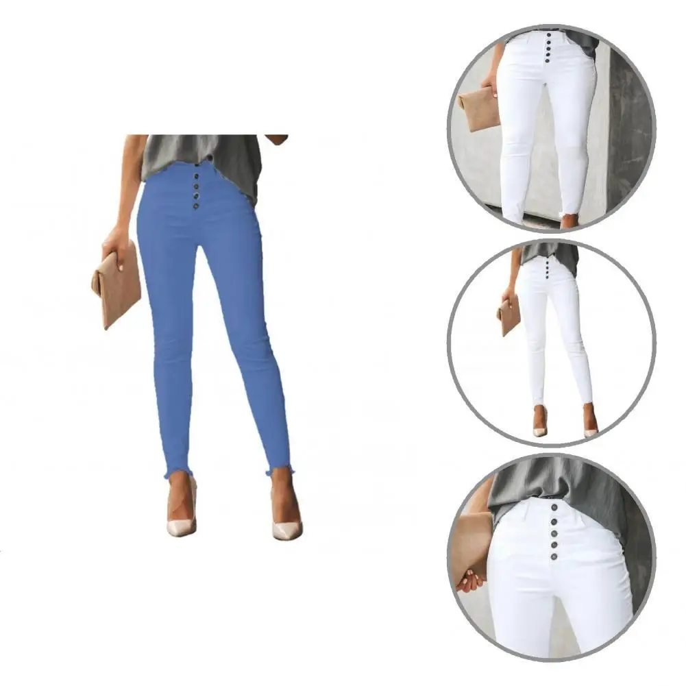 

Bottoms Stylish Breasted Buttons Lady Skinny Trousers Breathable Lady Trousers Ankle-Length for Daily Wear