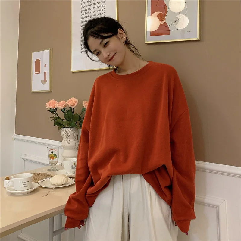 

Real Shot Loose Korean Autumn and Winter Long Sleeve Pullover Hoodie Plus