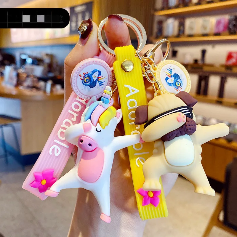 Брелок в виде танцующего единорога мопса куклы из эпоксидной смолы милый брелок