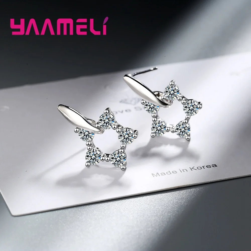 Серьги-гвоздики женские из серебра 925 пробы с пятью фианитами | Украшения и