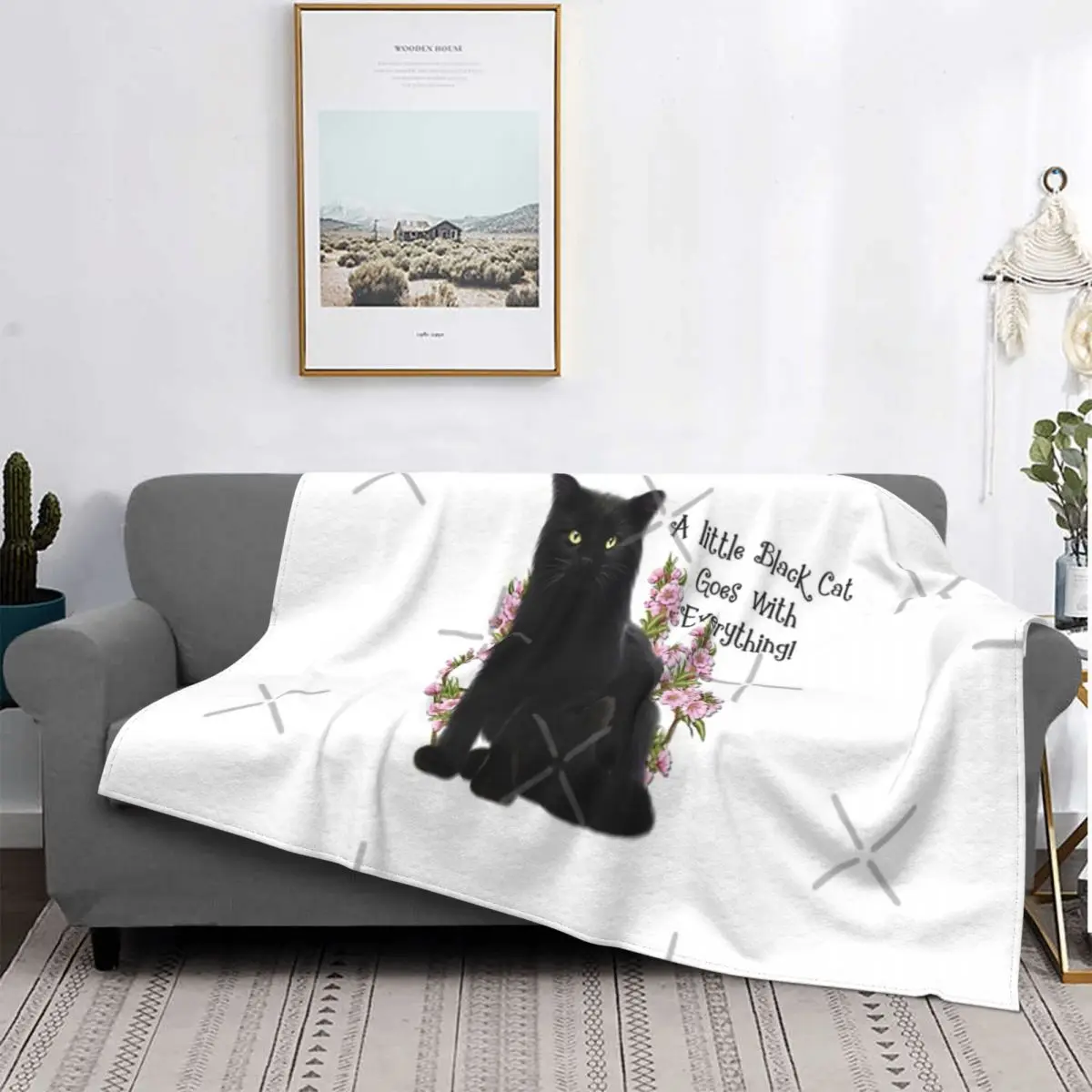 

Manta de cama A cuadros de gato negro, manta Kawaii, toalla de playa de lujo