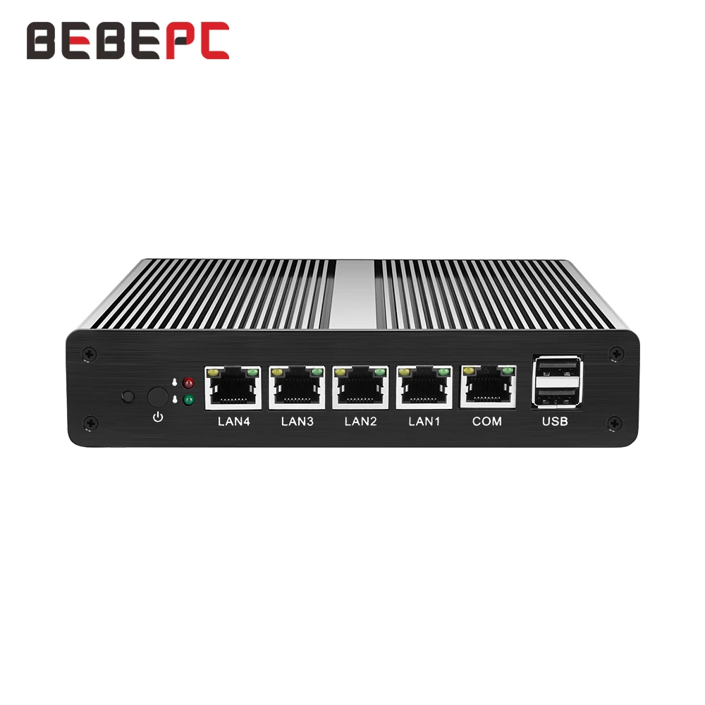 BEBEPC Fanless Mini PC Firewall Router Intel Celeron J1900 N2830 4 LAN Pfsense Ubuntu Windows 10 Industrial Computer PC