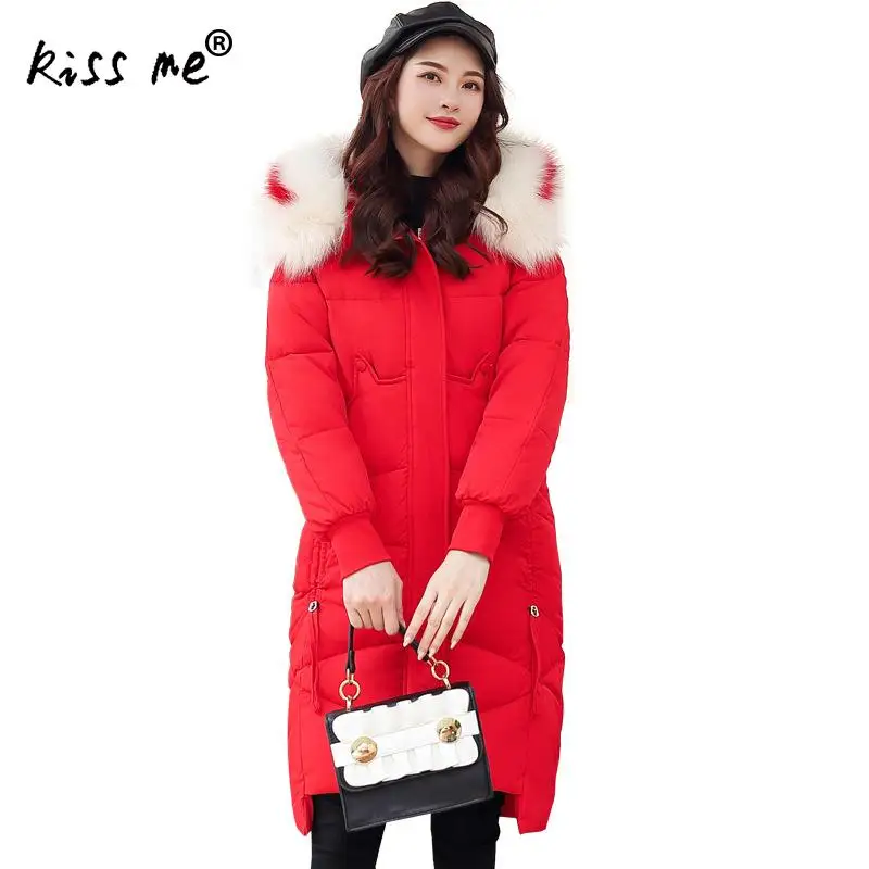 Стильное зимнее пуховое пальто средней длины однотонная теплая одежда с