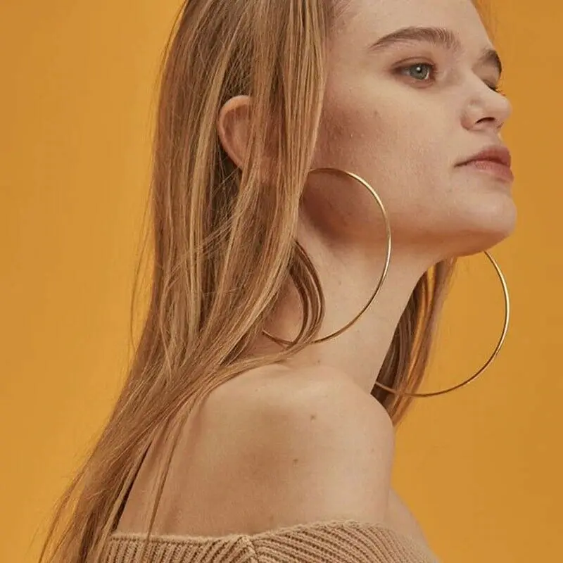 

1Pairs Exaggerate Big Smooth Circle Hoop Earrings Brincos Simple Party Round Loop Earrings for Women Girl's Jewelry