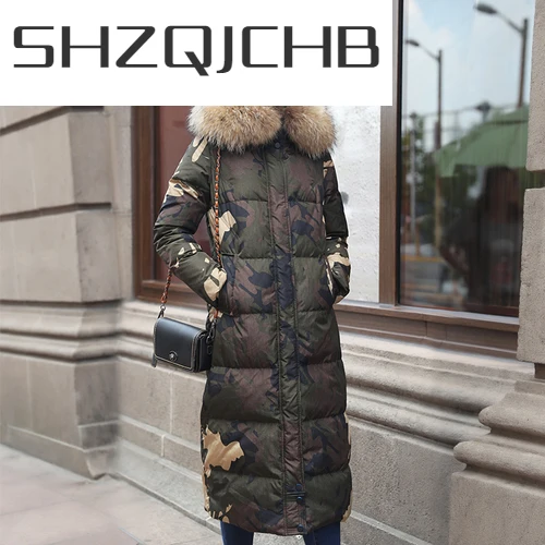 

SHZQ зимнее пальто, женская одежда 2021, уличная одежда, длинная куртка на утином пуху, Женская Толстая теплая куртка с капюшоном из меха енота ...
