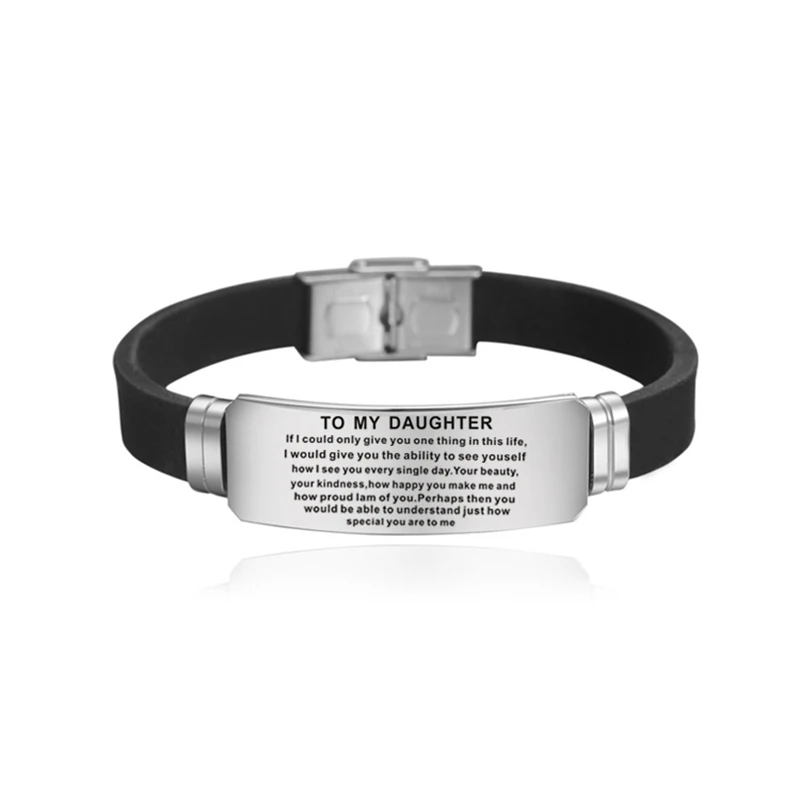 Stainless Steel Bracelet Women's To My Daughter Bracelet Fashion Birthday Gifts for Daughter Silicone Bangles Statement Jewelry