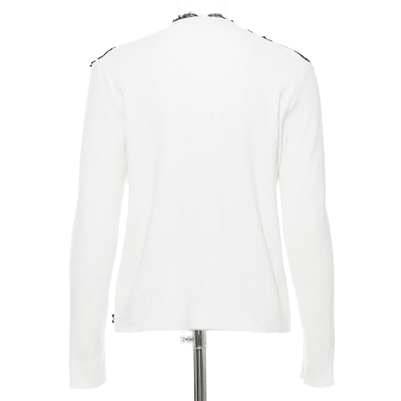 Women Sweater Colorblock Lace Applique Spring Autumn Knitted Cardigans |