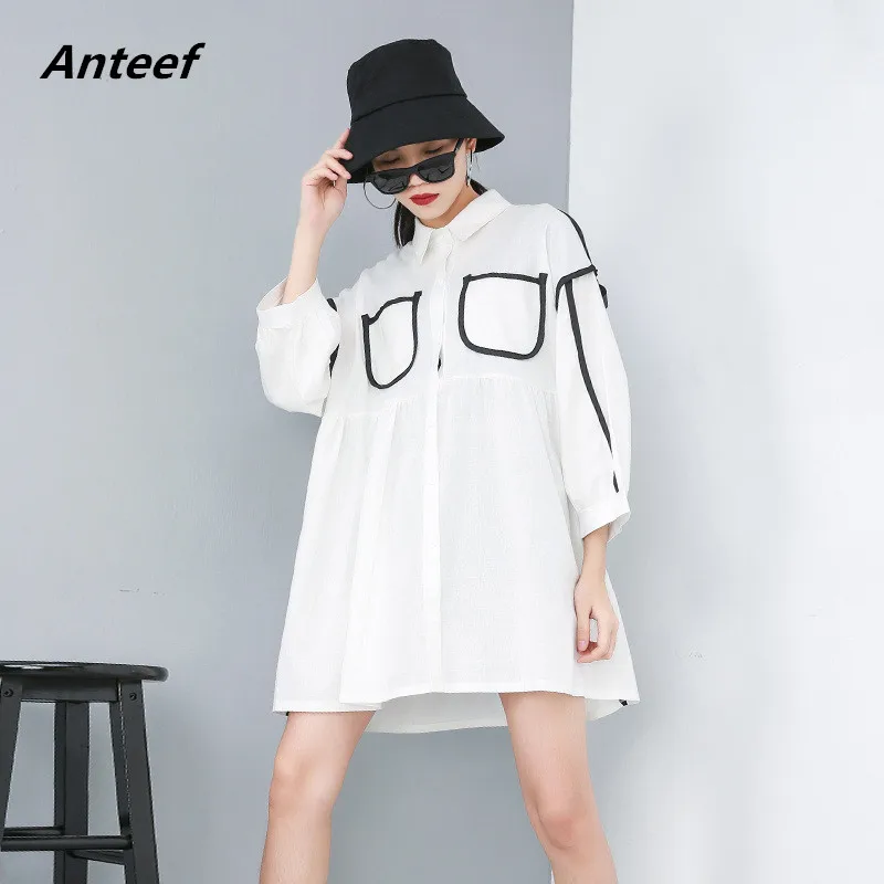 Женское платье рубашка с длинным рукавом белое хлопковое винтажное большого