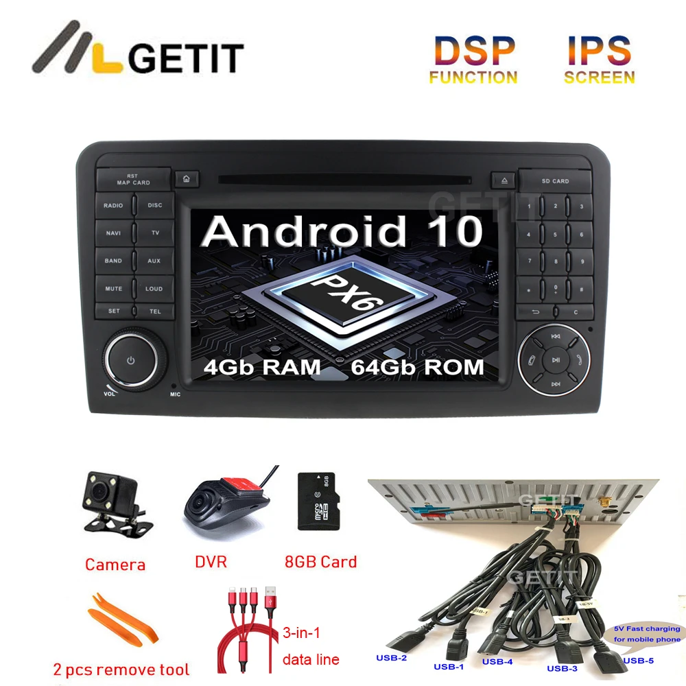 5-USB DSP Android 10 автомобильный DVD мультимедиа радио GPS для Mercedes Benz GL ML CLASS W164 ML350 ML500 X164