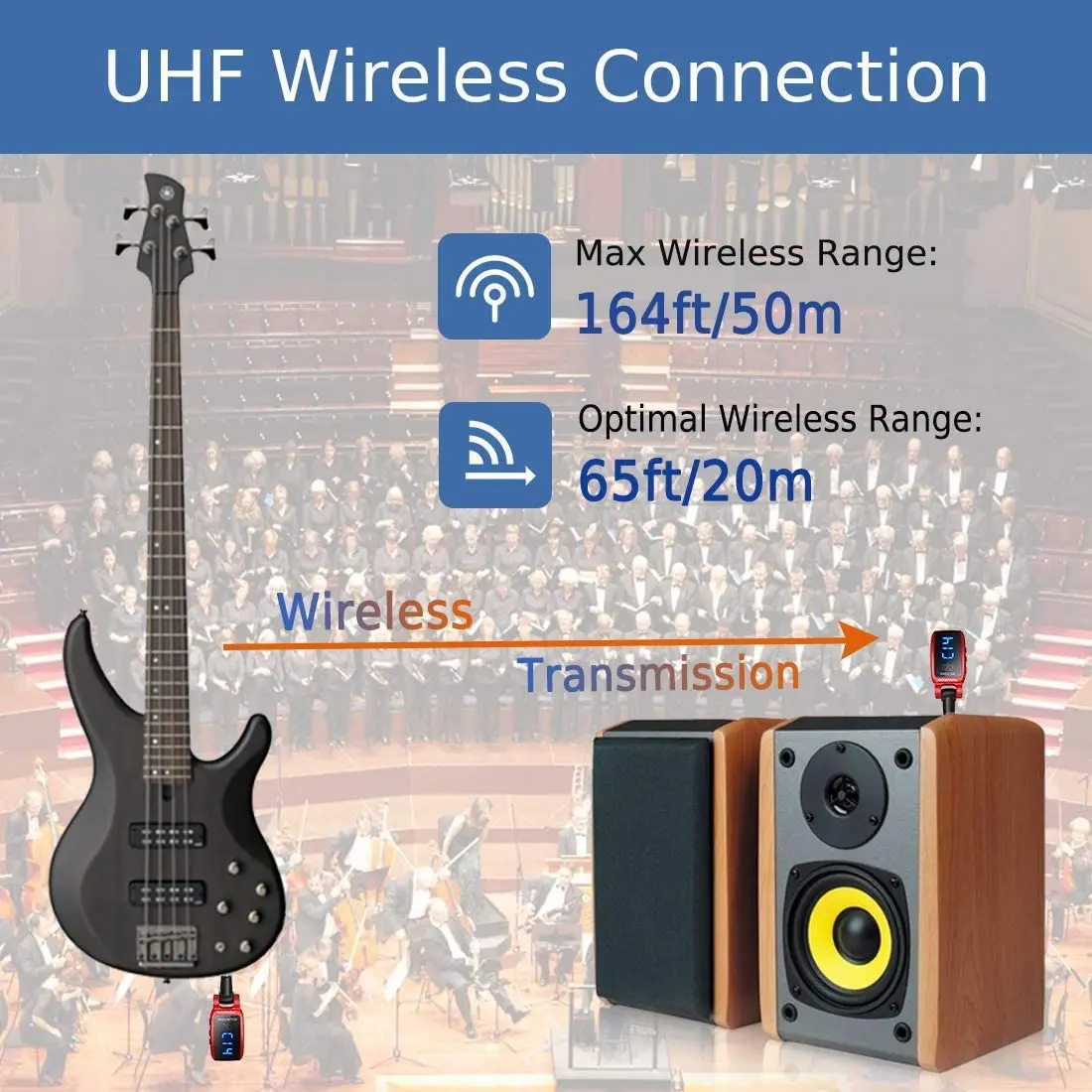 XIAOKOA Wireless Guitar System Rechargeable Upgrated LED Screen15 Channels UHF Wireless Guitar Transmitter Receiver For Electric