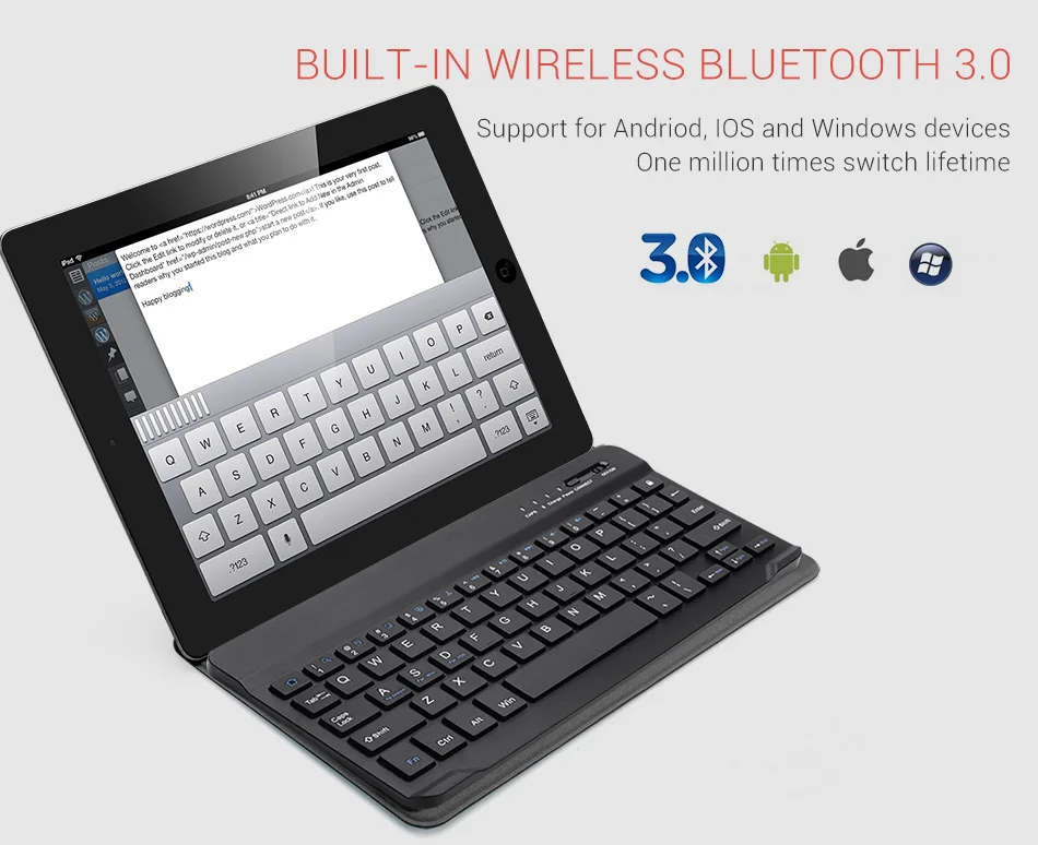 Parblo 9 дюймов Bluetooth клавиатура ультратонкий 4 мм беспроводной встроенный аккумулятор для Android IOS Windows устройств с черным корпусом
