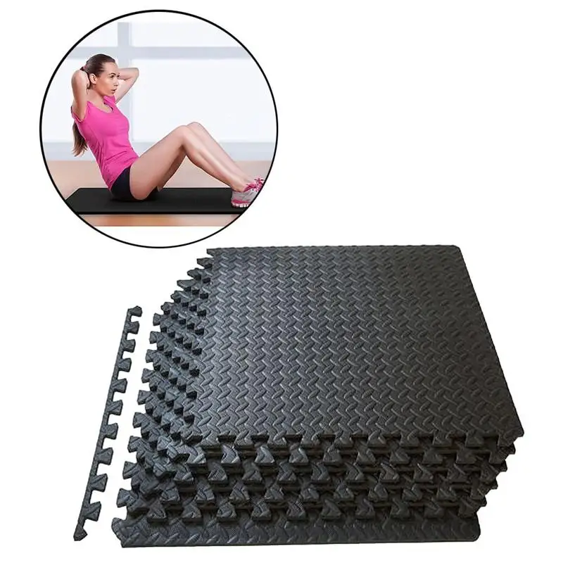 

12pcs EVA Foam Leaf Grain Tile Non-Slip Mat Fitness Interlocking Tiles Floor Protective Cushion For Gym Dance Room Workout Black