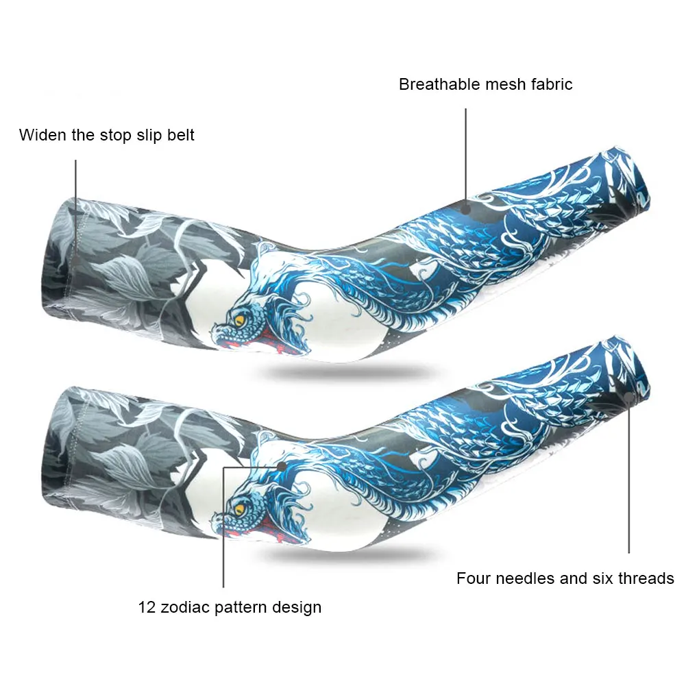 Рукава для защиты от солнца UV Sun Protection Arm Sleeve Ice Silk Cooling Tattoo Cover для летних поездок на велосипеде и рыбалки с животным принтом, дышащие.