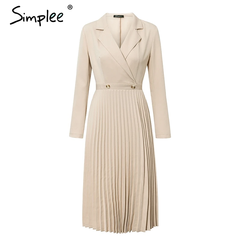 Женское офисное платье Simplee элегантное Плиссированное однобортное