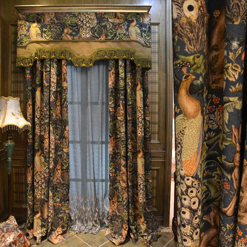 

High grade and low-key atmosphere retro American chenille printing curtain living room bedroom curtain finished custom curtain