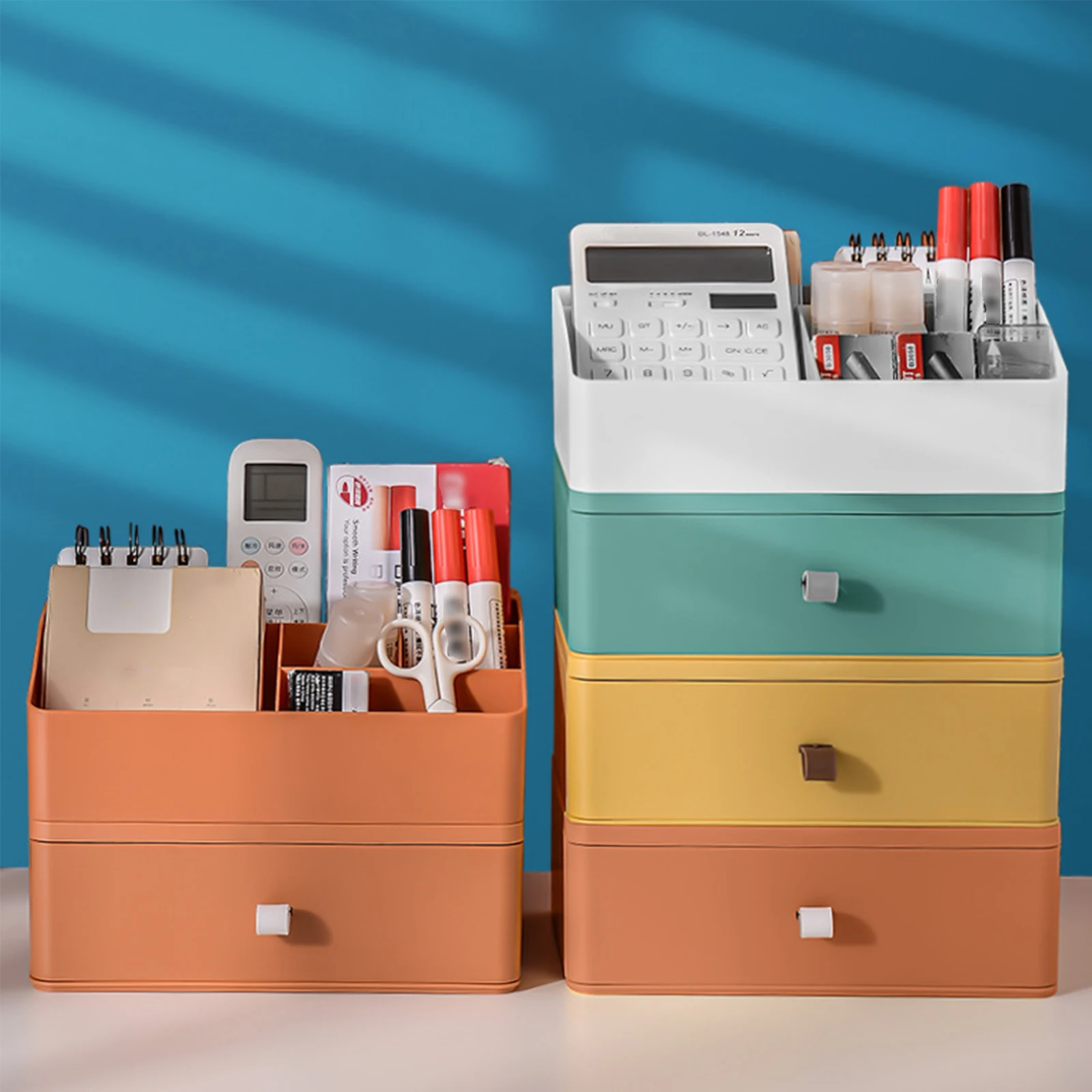 

Desktop Cosmetic Storage Box Drawer Type With Handle Oragnizer Layered Superimposed Organizer Remote Control Holder Shelf