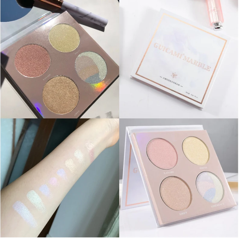 GUICAMI MARBLE 4 Colors Brighten Highlighter Eyeshadow Palette Repair Facial Makeup Powder Contour Blush Make Up Cosmetics