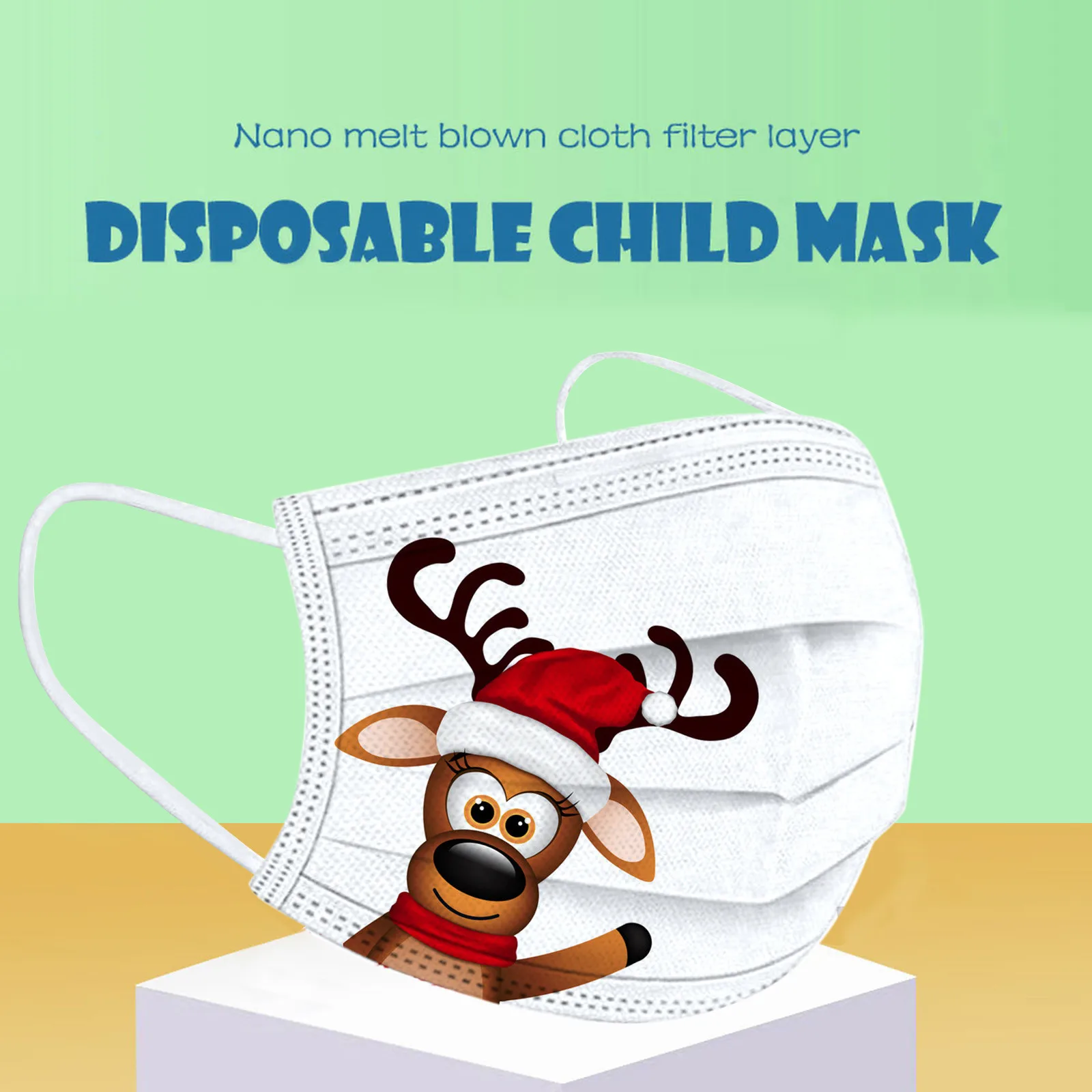 

10/100PC Christmas Mask Adult Cartoon Printed Mouth Caps 3-Layer Disposable Protective Face Mask Non-Woven Fabric Mascarillas