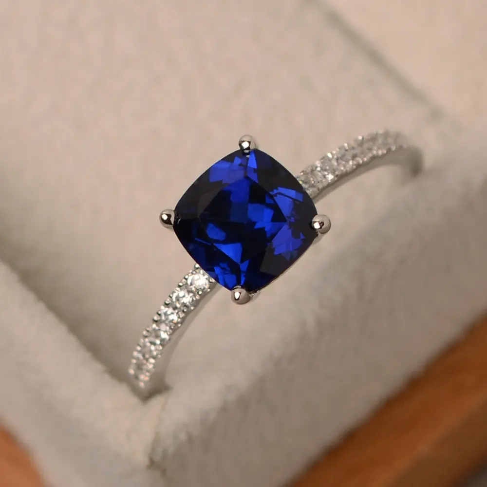 

CANZE New Women Inlaid Colored Gemstone Ring London Blue Topaz Square Diamond Ring Finger Jewelry