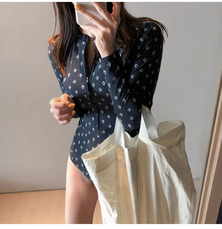 Diving One Piece Swimsuit Print Long Sleeve Women Swimwear Bathing Suit Rash Guard Surfing Swimming Women's Rashguard | Спорт и