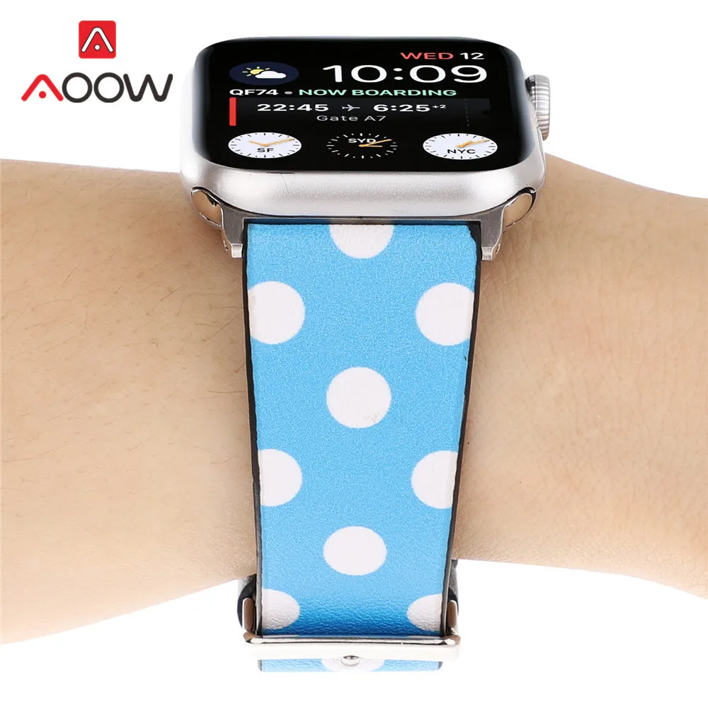 Ремешок для часов из натуральной кожи для Apple Watch 4, 40 мм, 44 мм, 38 мм, 42 мм, браслет с принтом Микки Мауса, ремешок для iwatch 1, 2, 3